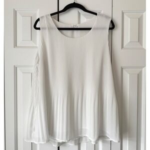 Pleione White Accordion Pleat Sleeveless Blouse Tank Top Womens Size XL